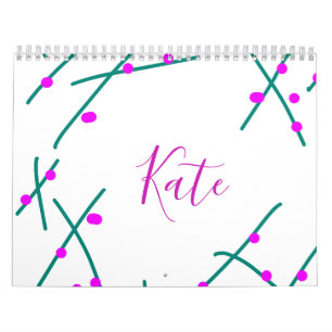 Calendário Nome da árvore de cerejeira verde rosa boho retrô