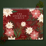 Calendário Nome da Família Maroon Elegante Poinsettia Christm<br><div class="desc">📆 ficar organizado e inspirado ao longo do ano com meus calendários originais projetados. Cada mês apresenta um design cativante que traz a beleza da estação para todos os dias. __________________________ ***este design faz parte de uma coleção de feriados de natal*** Entra num mundo de charme de férias de eterno...</div>