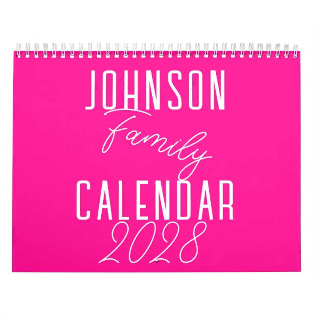 Calendário Nome da Família Modern Hot Pink (Capa)