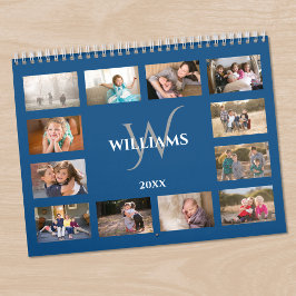 Calendário Nome de Monograma Personalizado Foto Azul