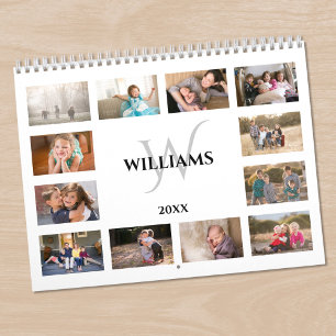 Calendário Nome de Monograma Personalizado Foto Branca