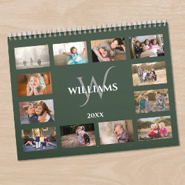 Calendário Nome de Monograma Personalizado Foto Verde