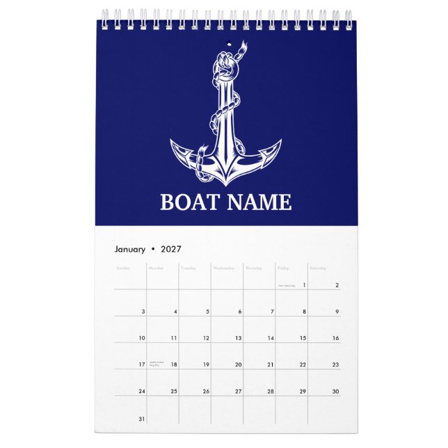 Calendário Nome do Barco de Âncora Náutica Vintage (Jan 2027)