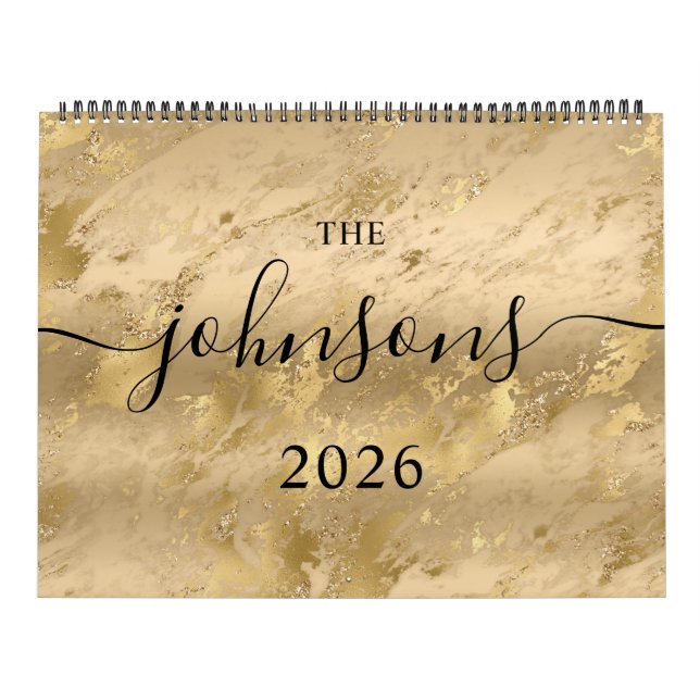 Calendário Nome em Letra Moderna Mármore Dourado Glam (Capa)