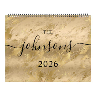 Calendário Nome em Letra Moderna Mármore Dourado Glam