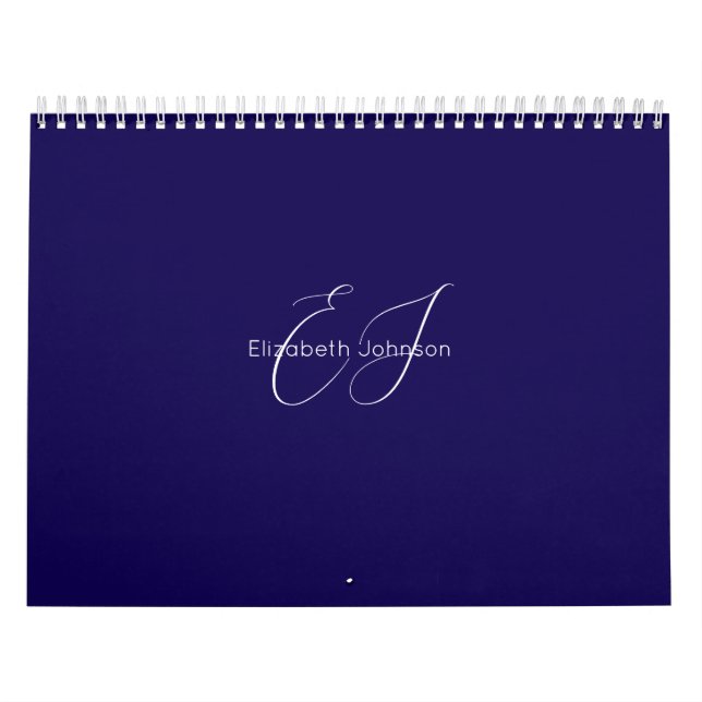 Calendário nome minimalista clássico azul e branco personaliz (Capa)
