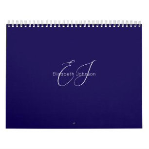 Calendário nome minimalista clássico azul e branco personaliz