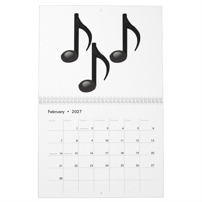 Calendário Notas Musicais - Emoji (Fev 2027)