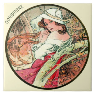 Calendário novembro de Nouveau Mucha da arte