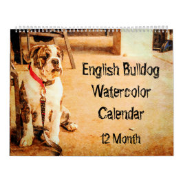 Calendário O buldogue inglês Bull britânica de 12 meses