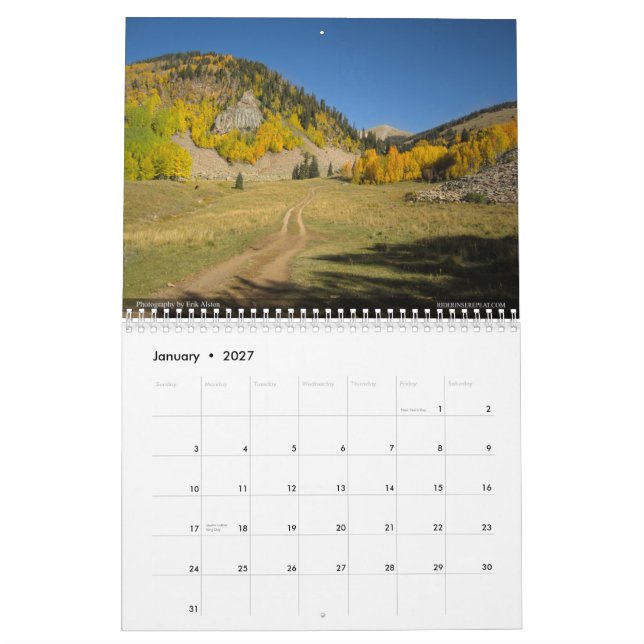 Calendário O Enchilada inteiro - Moab, Utá (Jan 2027)
