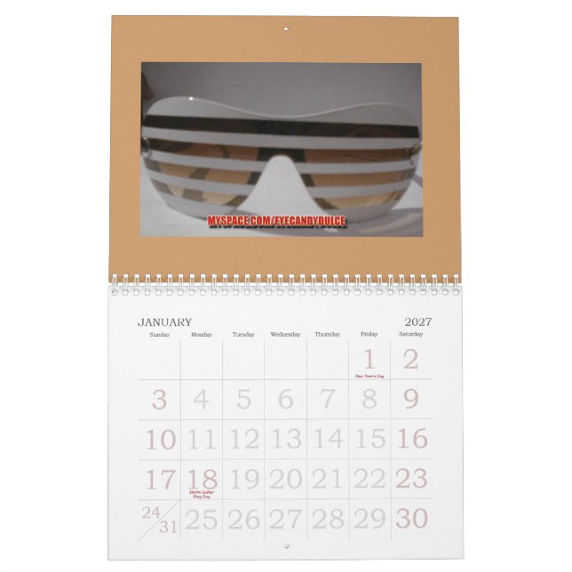 Calendário O líder em óculos de sol feitos sob encomenda (Jan 2027)