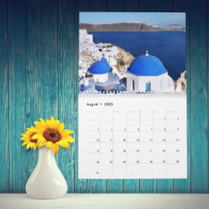 Calendário O oceano da ilha da piscina de Santorini