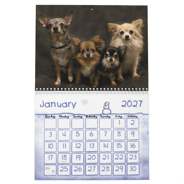 Calendário obsessivo da desordem 2015 da chihuahua (Jan 2027)