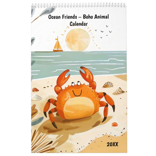 Calendário Ocean Friends – Boho Animal Calendar 2026 (Capa)
