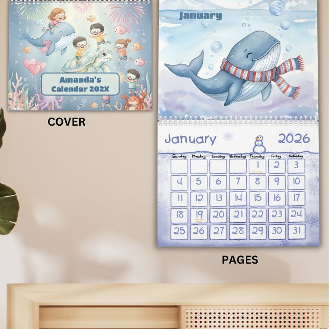 Calendário Ocean Sea Life Personalized Kids Calendar 2026 (Criador carregado)