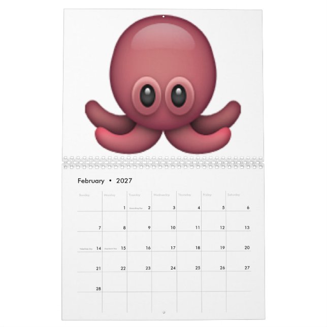 Calendário Octopus - Emoji (Fev 2027)