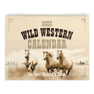 Calendário Oeste selvagem! Cavalos. Presente de homens editáv