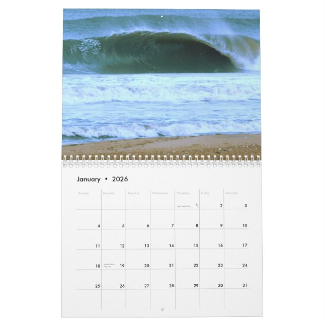 Calendário Ondas, vento, & areia Calander 2012 (Jan 2026)