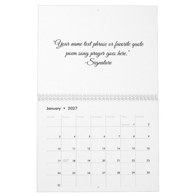 Calendário Oração de poema de aspas personalizadas de script  (Jan 2027)