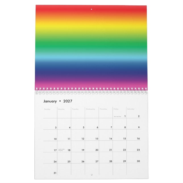 Calendário Orgulho de gradiente do arco-íris cores gay lgbt b (Jan 2027)