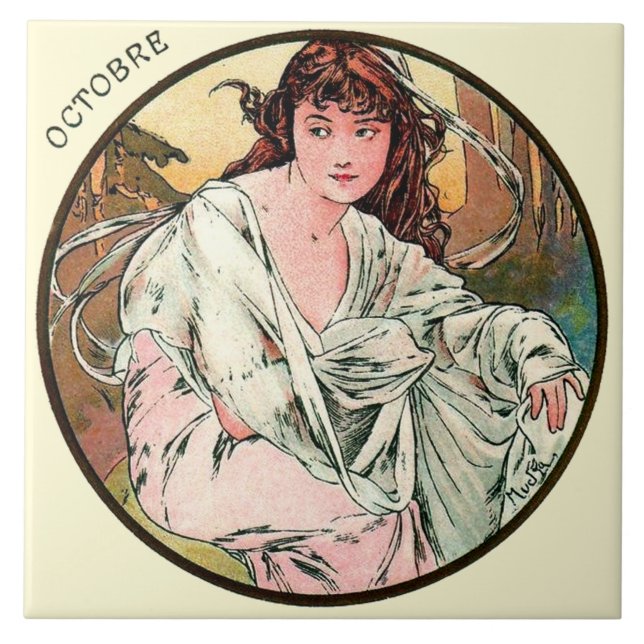 Calendário outubro de Nouveau Mucha da arte (Frente)