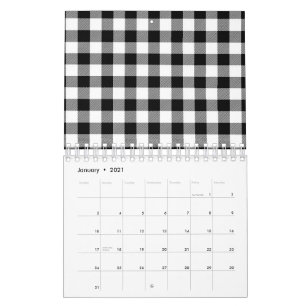 Calendário Padrão Abstrato Minimalista Quadrado Preto e Branc