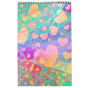 Calendário Padrão de Amor Coração Pastel Design
