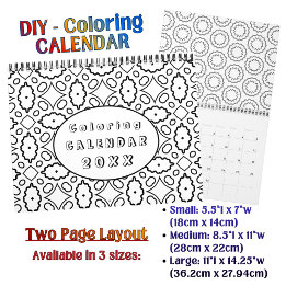Calendário Padrão de Colorir DIY - Arte de Contorno Personali