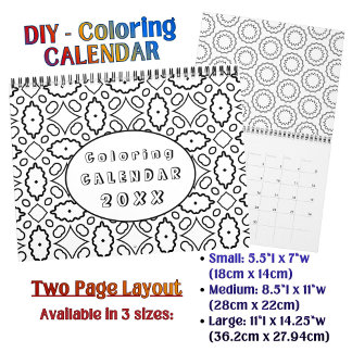 Calendário Padrão de Colorir DIY Arte de Contorno Personaliza