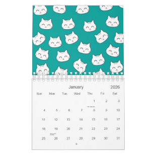 Calendário Padrão de Gato Gato Gato Gato Bastante 2026