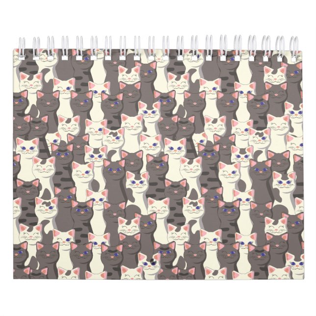 Calendário Padrão de gatos brancos e cinzas (Capa)