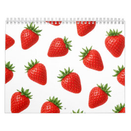 Calendário Padrão de Morango Sem Costura Fruta Vermelha Fofa