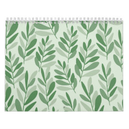 Calendário Padrão de Natureza Elegante Salvia e Folha de Oliv