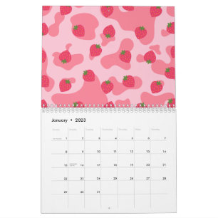 Calendário Padrão de Vaca de Morango Cute Kawaii