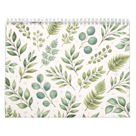 Calendário Padrão de Vegetação em Aquarela | Folhas Botânicas
