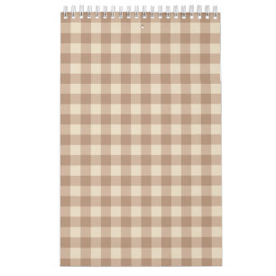 Calendário Padrão de Xadrez de Gingham Castanho e Branco