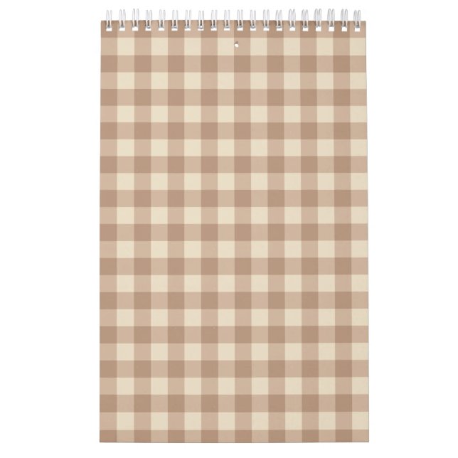 Calendário Padrão de Xadrez de Gingham Castanho e Branco (Capa)