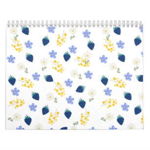 Calendário Padrão Floral de Flor Silvestre e Amora