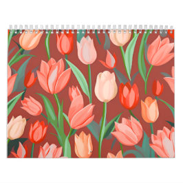 Calendário Padrão Floral de Tulipa Elegante – Primavera Verme