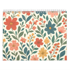 Calendário Padrão Floral Pintado à Mão – Botânica Colorida