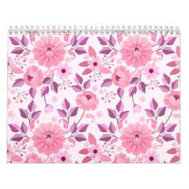 Calendário Padrão Floral Rosa com Flores Elegantes