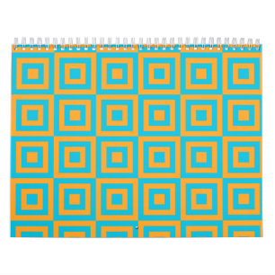 Calendário Padrão Geométrico Quadrado Retro - Laranja Ousado