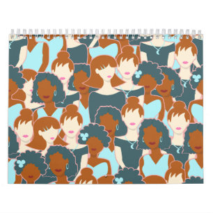 Calendário Padrão sem costura com garotas negras e brancas