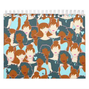 Calendário Padrão sem costura com garotas negras e brancas