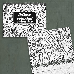 Calendário Padrões Abstratos Modernos - Colorir Preto Branco
