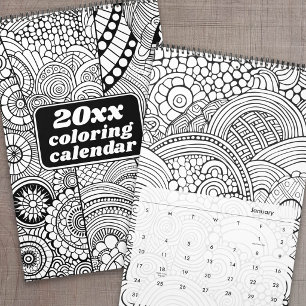 Calendário Padrões Abstratos Modernos para Colorir