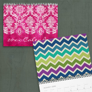 Calendário Padrões Chic de Garota com damascos e chevrons alé