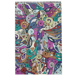 Calendário Padrões De Mão E Digitalmente Pintados Art 8°