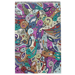 Calendário Padrões De Mão E Digitalmente Pintados Art 8°